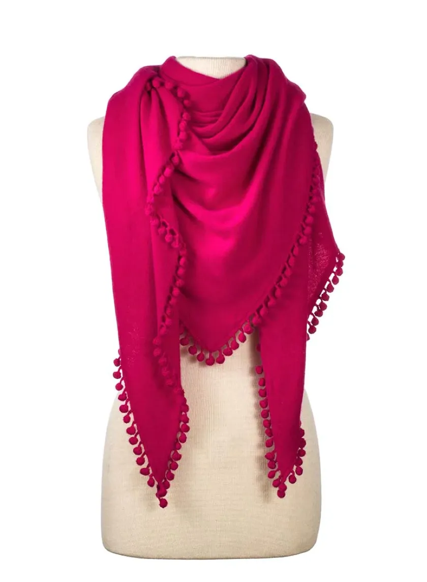 ALPINE CASHMERE POM-POM TRIANGLE WRAP