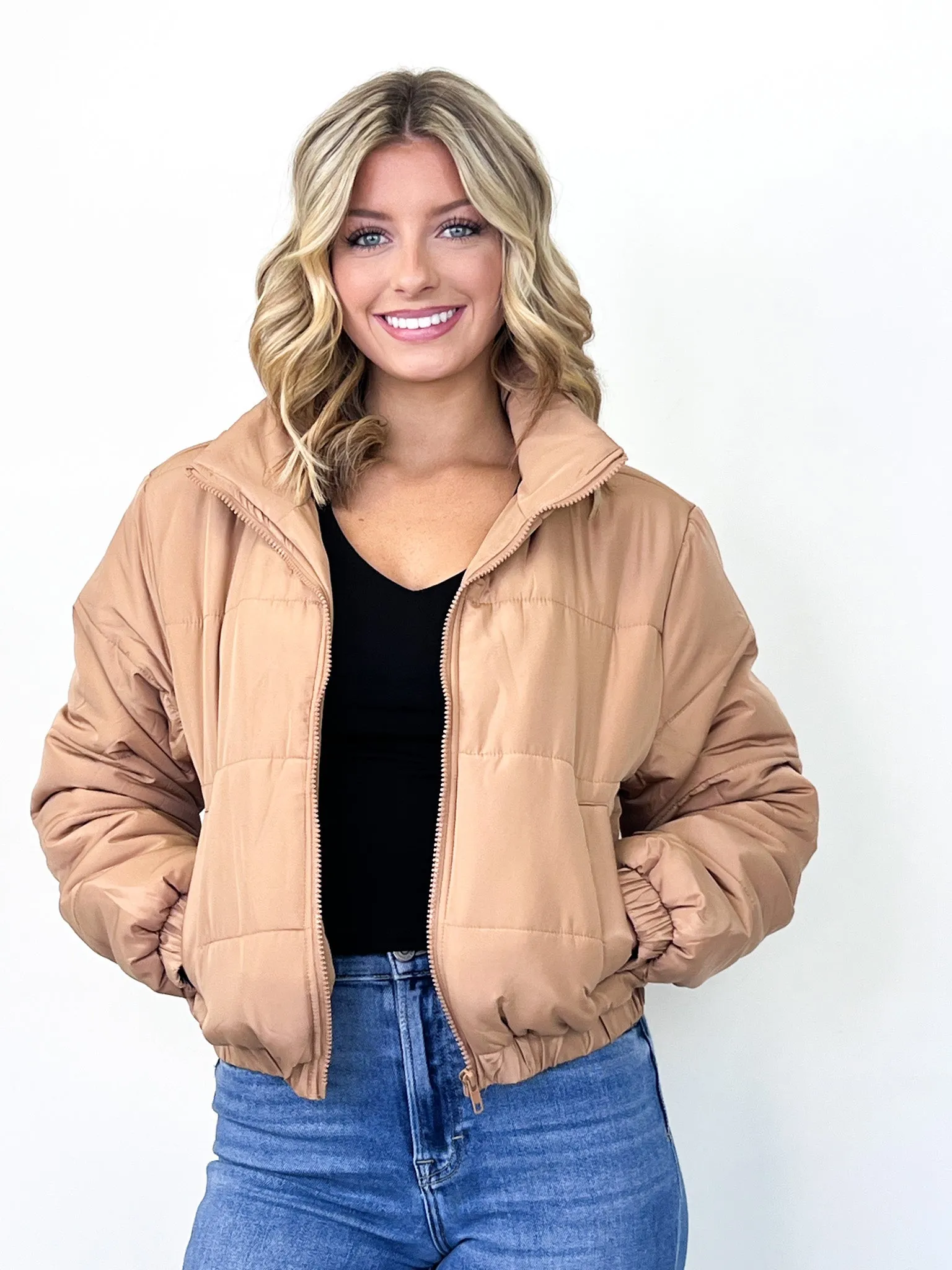 Aria - Long Sleeve Puffer Jacket (Tan)