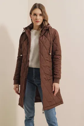 BGD Women Quilted Long Puffer Jacket - Brown - Avondale