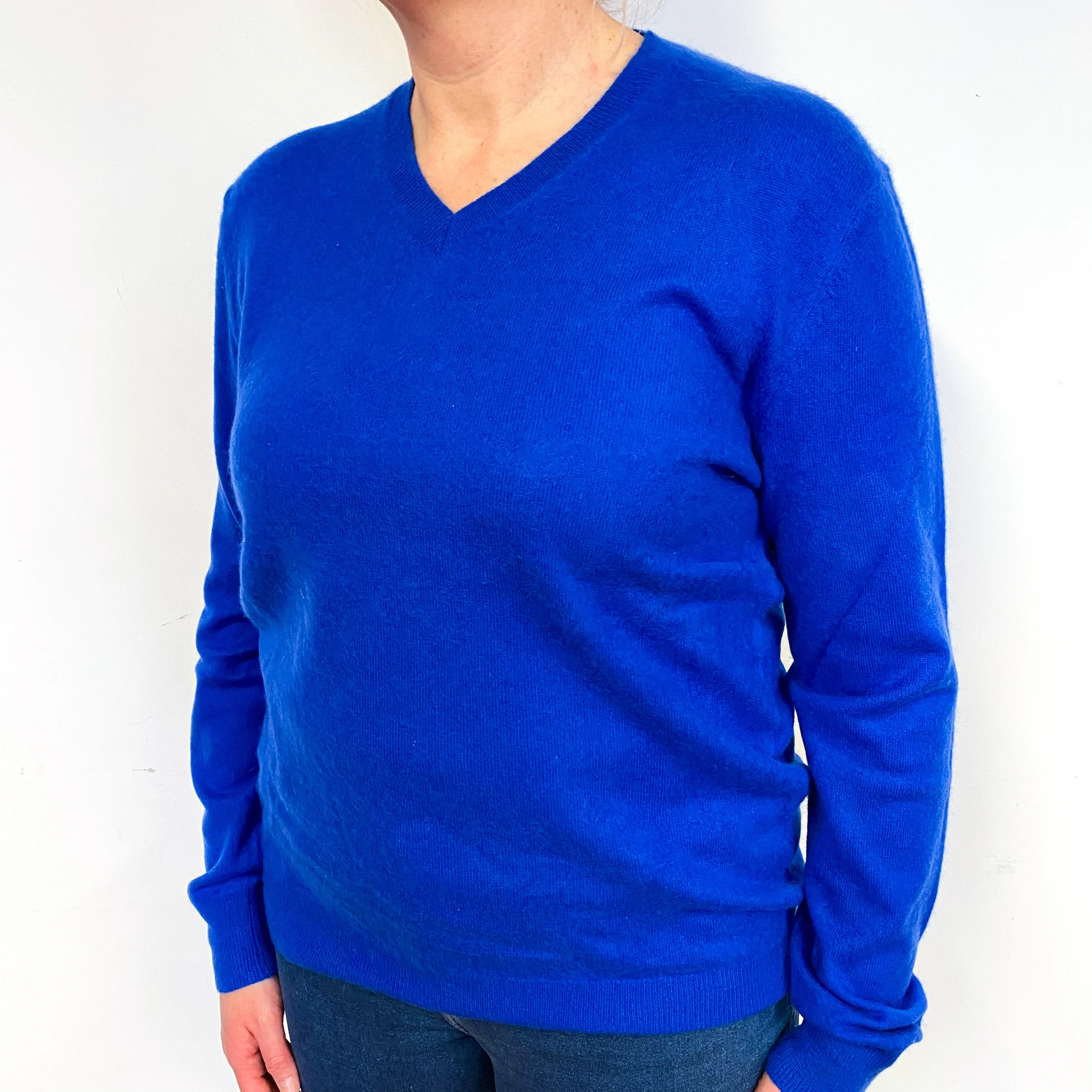 Cobalt Blue Cashmere V-Neck Jumper Large