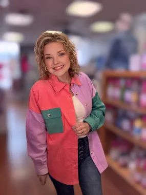 Color Block Corduroy Shacket