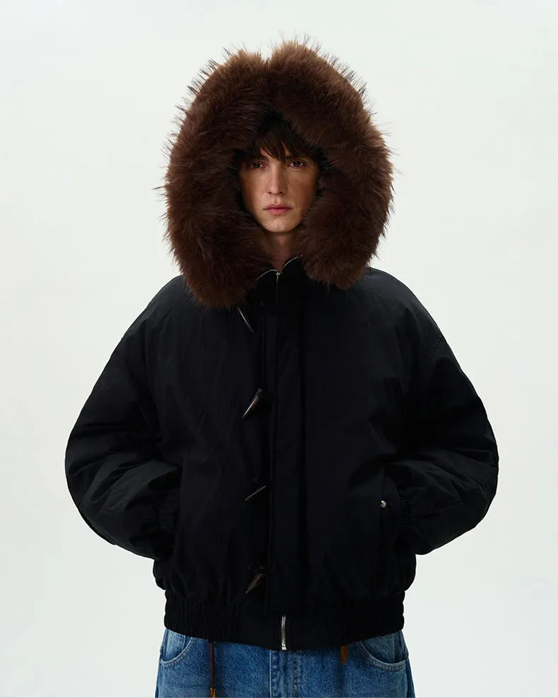 Faux Fur Collar Puffer Jacket with Toggle Closure