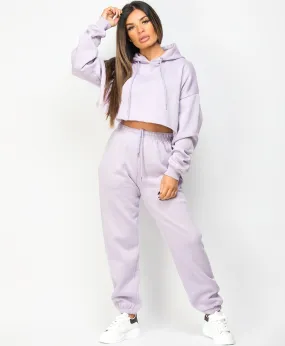 Lilac Oversized Cropped Hoodie & Joggers Loungewear Set