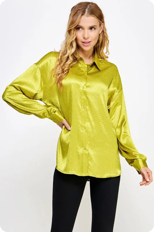 NEWEST ARRIVAL Chartreuse Green Studded Satin Skirt Set