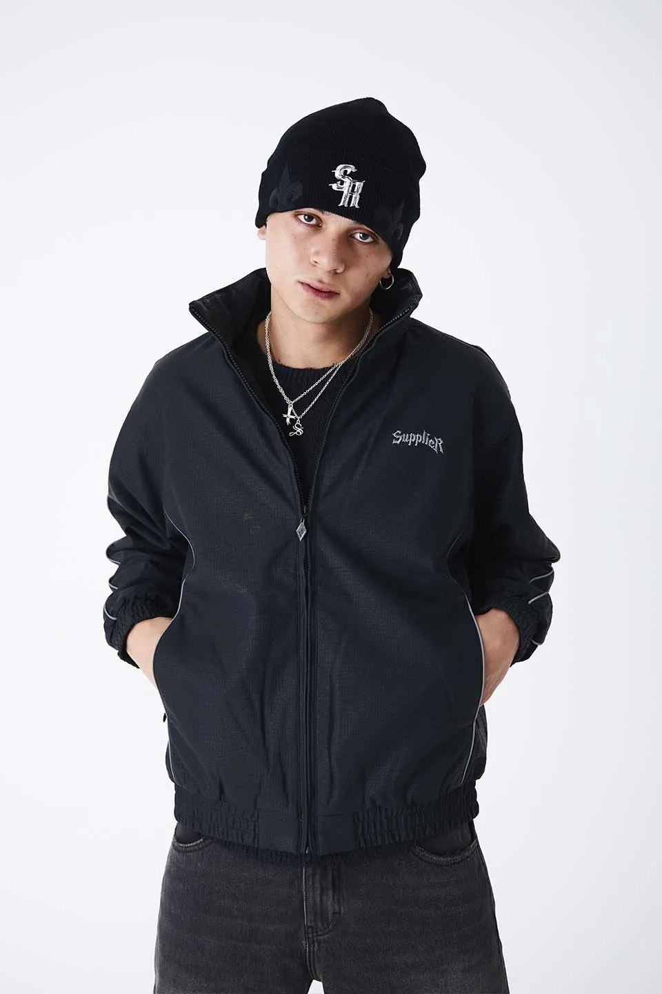 Panelled Python Leather Track Jacket