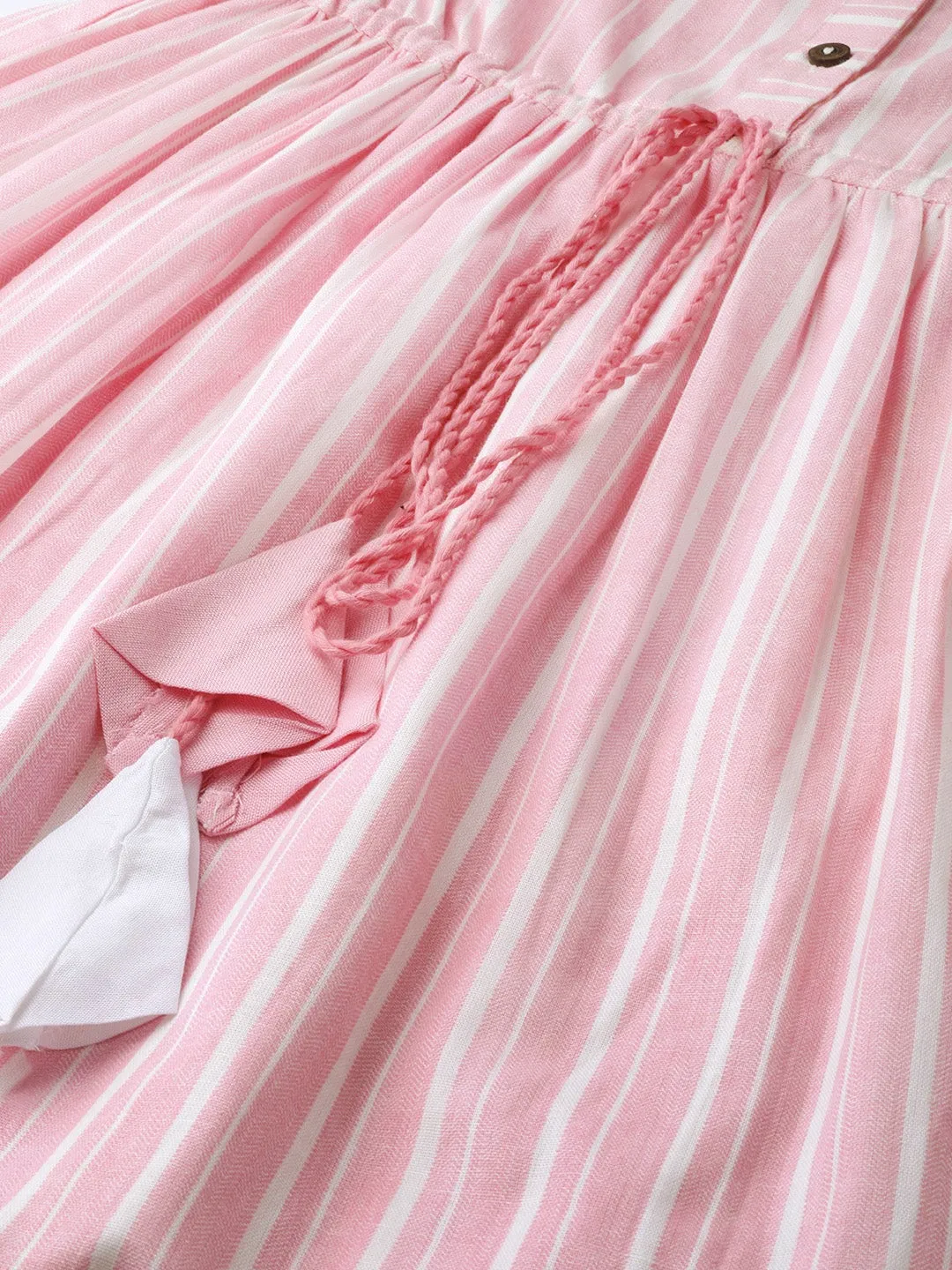 Pink Stripes Drawstring Kurta